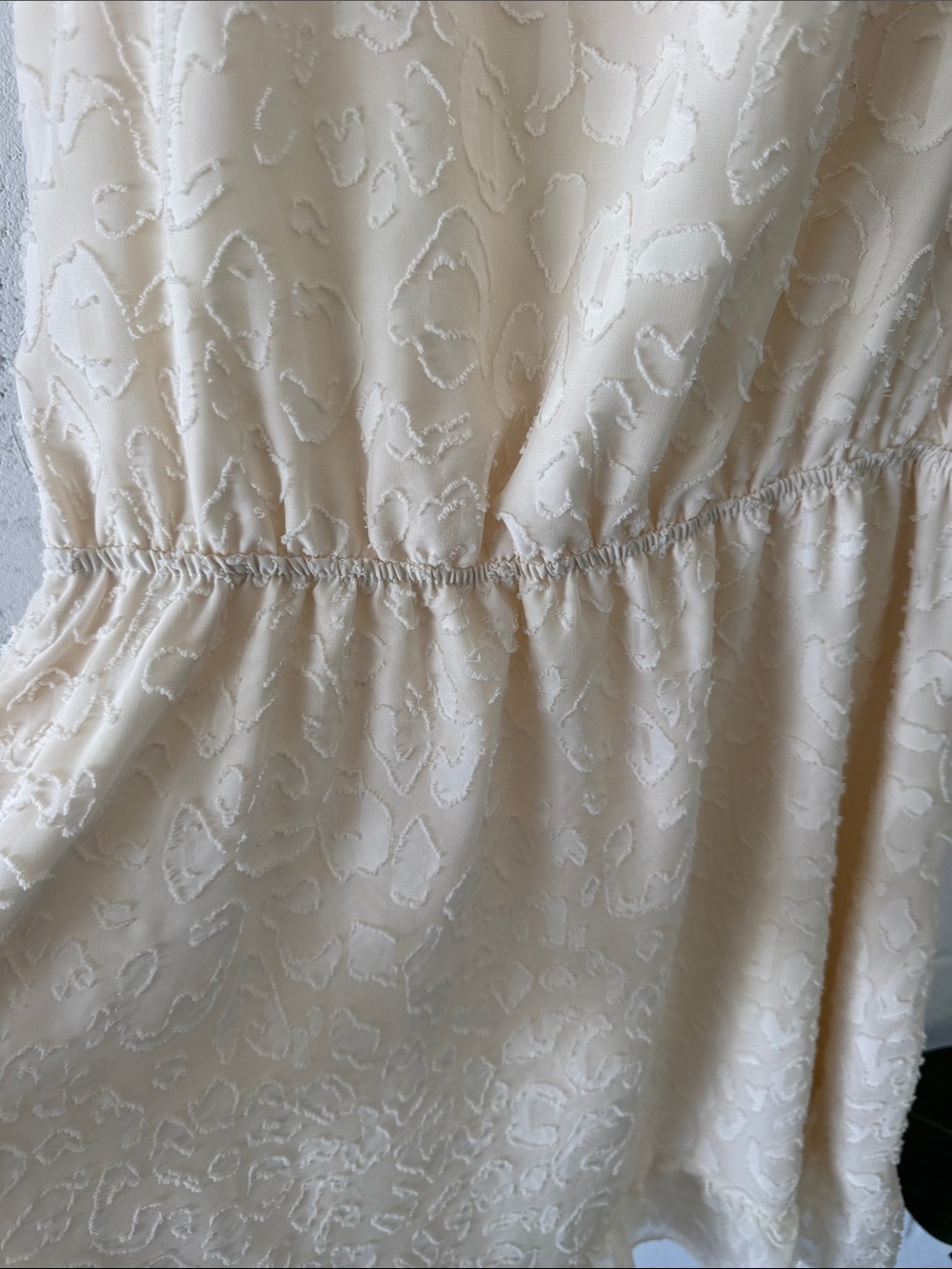 Boho Smocked Mock Neck ruffle hem mini Dress - Cream - Picture 5 of 10